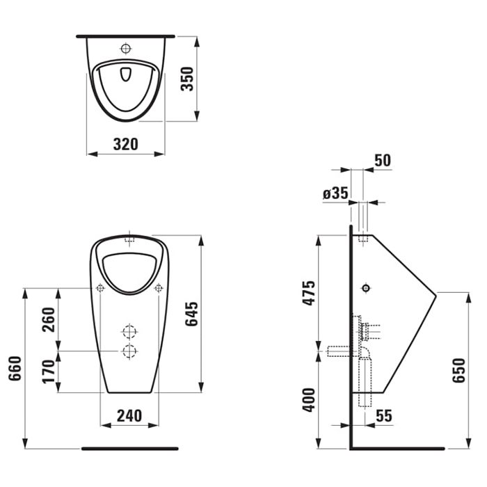 Laufen Caprino Plus Писсуар с внешним подводом воды (без сифона 8.9418.1 и впускного патрубка), цвет белый (с отверстием сверху)