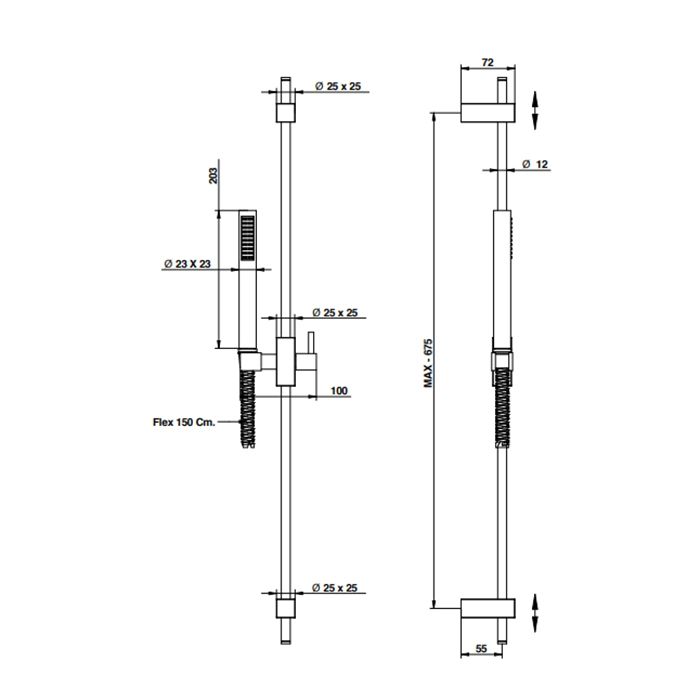 Bongio Душевая стойка с ручным душем и шлангом 1500 мм, цвет черный матовый