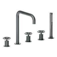 Fantini Fontane Bianche Смеситель на борт ванны, 5 отв., излив 182мм, с ручн душем, цвет: Matt Gun Metal PVD