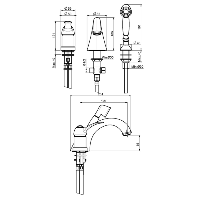 FIMA|Carlo Frattini Lamp Смеситель на борт ванны, с душевым комплектом, цвет бронза FIMA|Carlo Frattini Lamp Смеситель на борт ванны, с душевым комплектом, цвет бронза