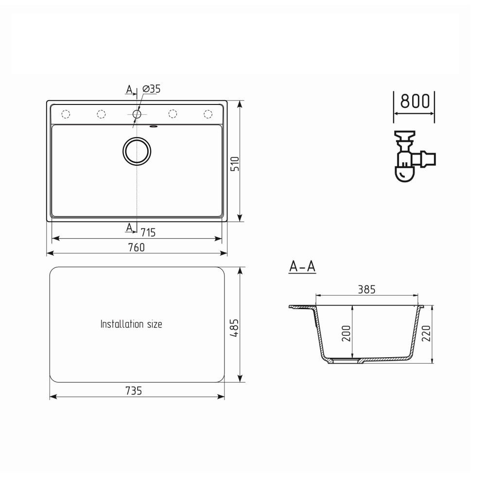 Кухонная мойка Ulgran Quartz Forte 760-01, жасмин, артикул Forte 760-01