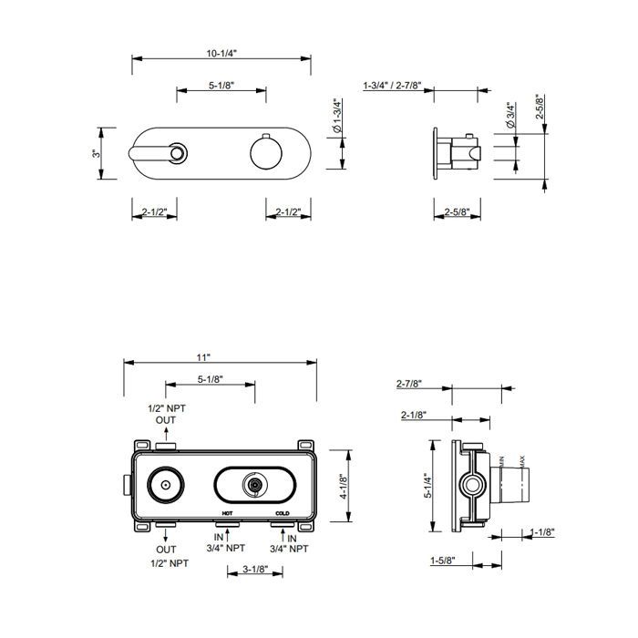 FANTINI ICONA DECO Смеситель настенный встраиваемый, термостатический, с переключателем на 3 положения, внешняя часть, цвет Matt British Gold PVD