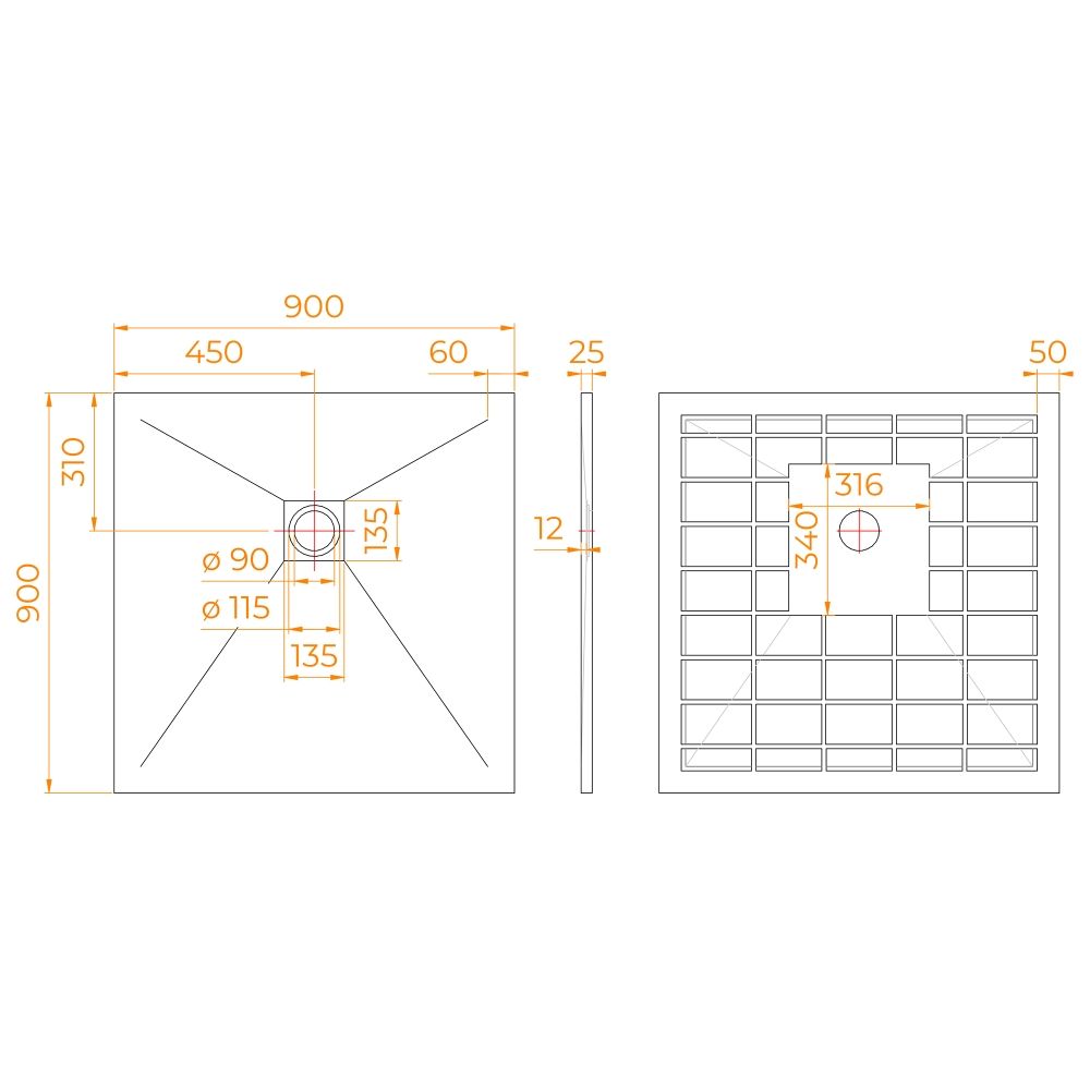 Душевой поддон квадрат STONE TRAY-G (900x900)