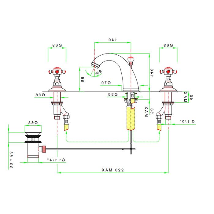 Nicolazzi Le Pietre Смеситель для раковины на 3 отверстия, излив: 140мм, цвет: Rose Gold, артикул 2108RG09