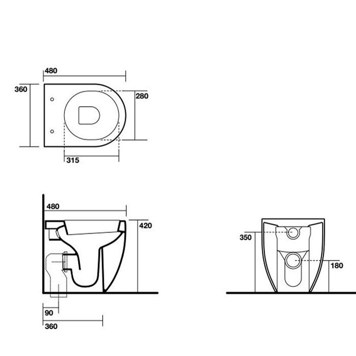 Kerasan Flo унитаз приставной 48см, слив в стену, в комплекте с крепежом WB5N, цвет белый