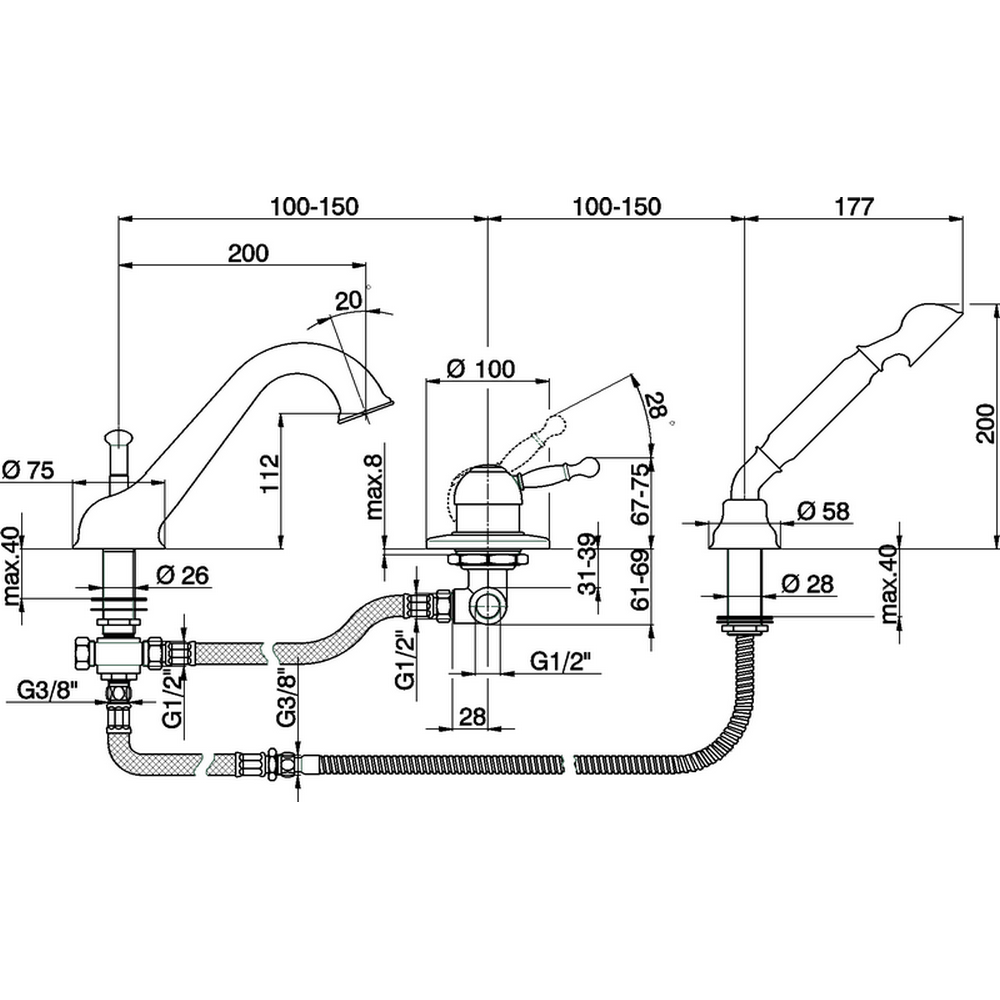 CISAL Arcana Royal Смеситель однорычажный на борт ванны на 3 отверстия,излив 200 мм, цвет золото