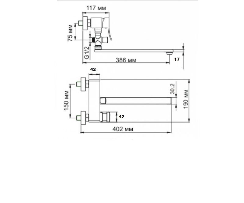 Смеситель для ванны Bronze de Luxe SIMPLE SRT980, хром, артикул SRT980