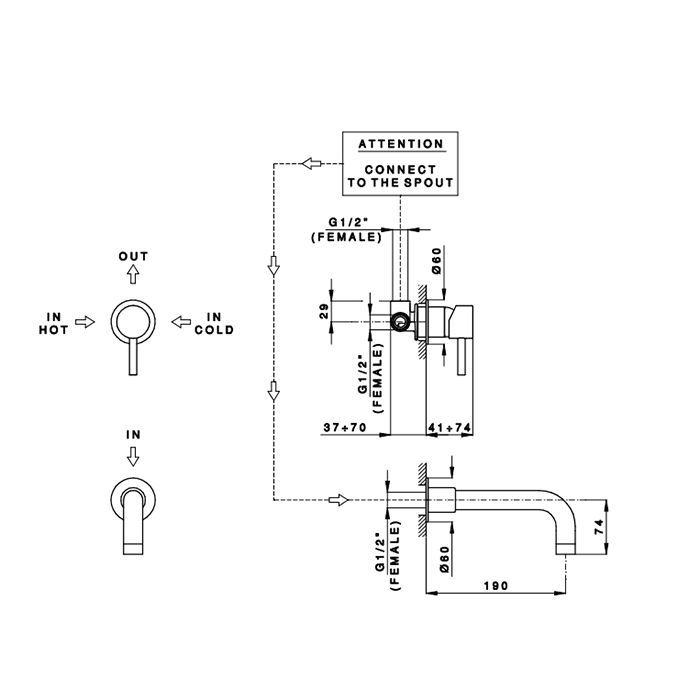 Nicolazz Olympus Смеситель для раковины на 2 отверстия, встраиваемый, излив: 190мм, внешняя часть, цвет: хром, артикул 3778EXTCR
