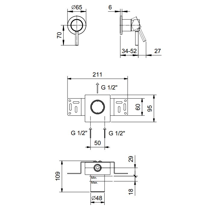 Fantini Nostromo Смеситель для душа, встраиваемый, на 1 источник, (наружняя часть), цвет Matt Copper PVD