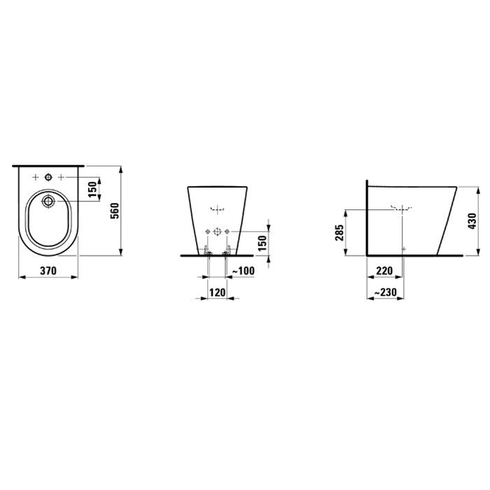 Laufen Kartell Биде напольное 560х370х430мм, с 1 отв. под смеситель, без боковых отв, с покр. LLC, цвет: белый