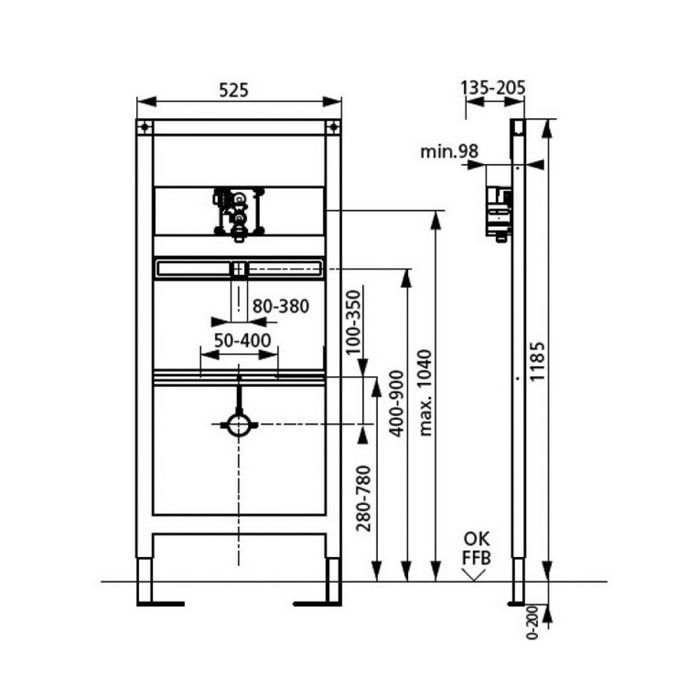 SANIT Монтажный элемент Sanit INEO для писсуара h112мм с универсальной монтажной коробкой, без кронштейнов крепления, для писсуара без излива