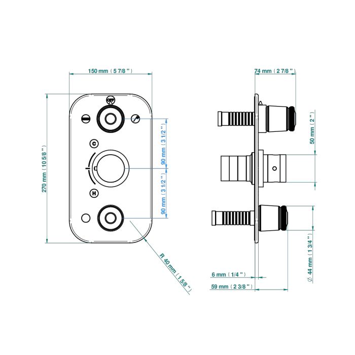 THG CORVAIR FIOR DI BOSCO Смеситель для душа встраиваемый, термостатический, с запорным вентилем и переключат на 2 положения, внешняя часть, цвет хром