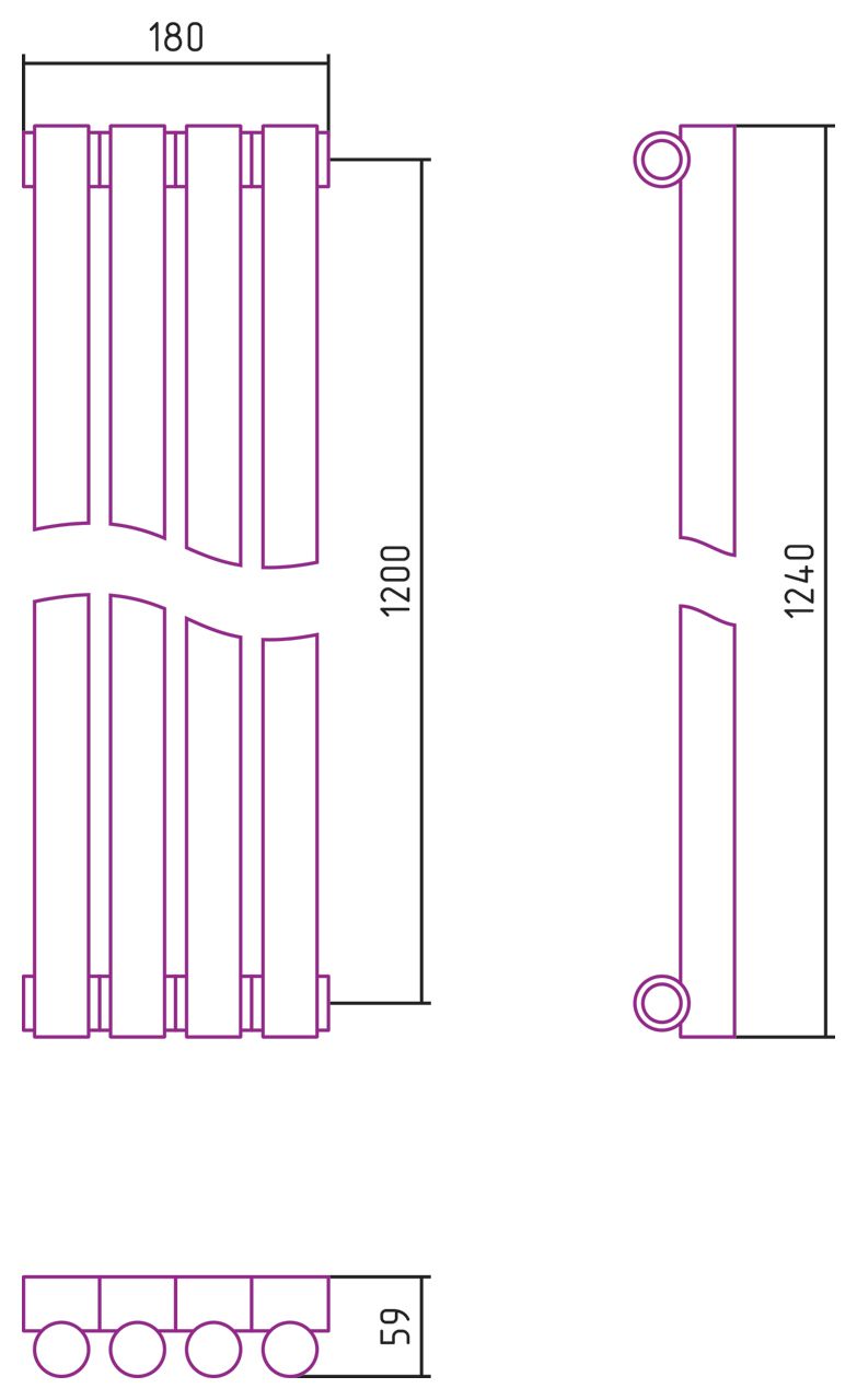 Отопительный радиатор ЭСТЕТ-1 н/ж 1200х180 / 4 сек (МУАР Темный Титан)