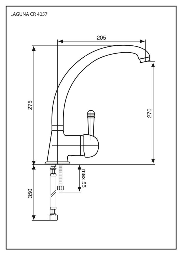 Emmevi Laguna, однорычажный кухонный смеситель (поворотный излив 20,5 см), с металлической ручкой и без донного клапана, цвет хром, артикул 4057/CR