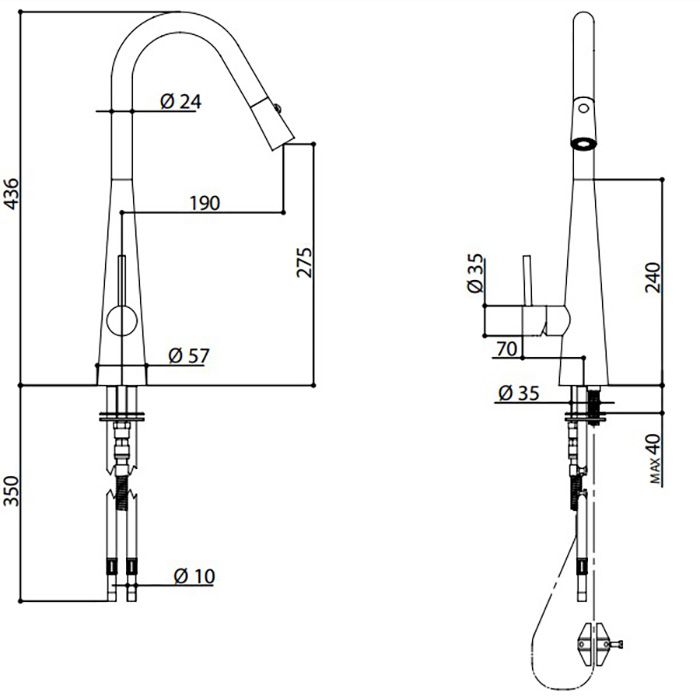 Bongio Kitchen Кухонный смеситель  со съемным ручным душем с двойной струей, цвет: хром