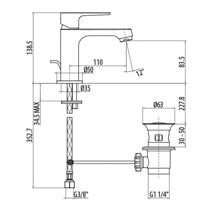 Gattoni H2omix3000 Смеситель для раковины с донным клапаном, цвет хром Gattoni H2omix3000 Смеситель для раковины с донным клапаном, цвет хром