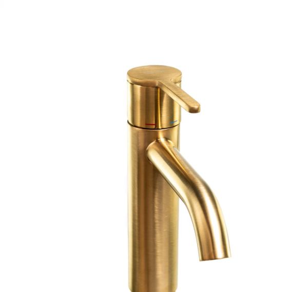 Emmevi Filobrass, однорычажный (со стержнем) смеситель для раковины с донным клапаном click-clack, цвет зачищенное золото