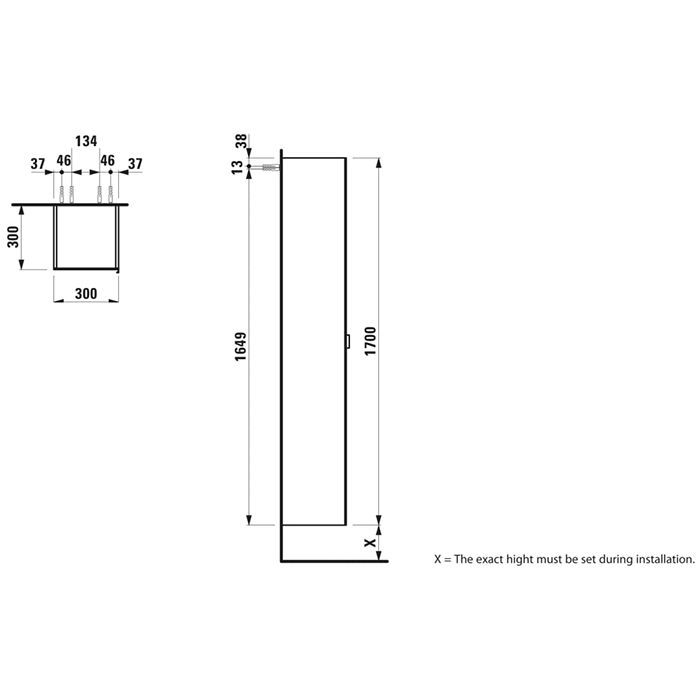 Шкаф-пенал, Laufen, Space, ширина, мм-300, глубина, мм-300, высота, мм-1700, тип установки-подвесной, дверцы-есть 1, петли-слева, с фронтальным зеркалом, цвет-белый матовый