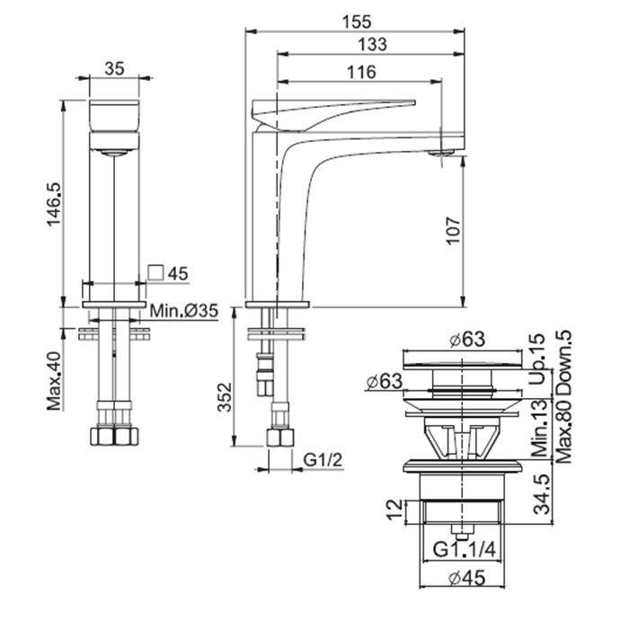 Fima Carlo Frattini Zeta Смеситель для раковины, высота 146 мм., с донным клапаном click-clack, цвет: чёрный матовый Fima Carlo Frattini Zeta Смеситель для раковины, высота 146 мм., с донным клапаном click-clack, цвет: чёрный матовый