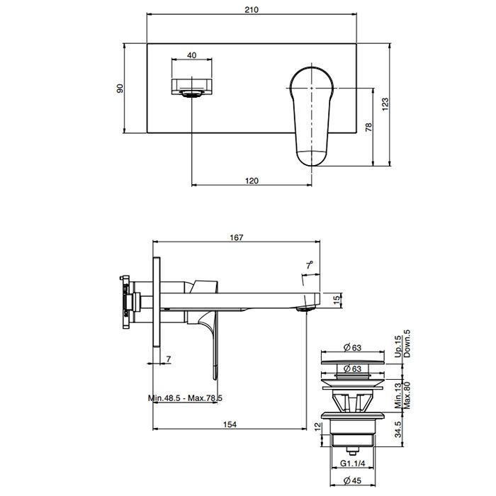 Fima Carlo Frattini Serie 22 Cмеситель для раковины, встраиваемый, излив: 15.4см., цвет: чёрный матовый