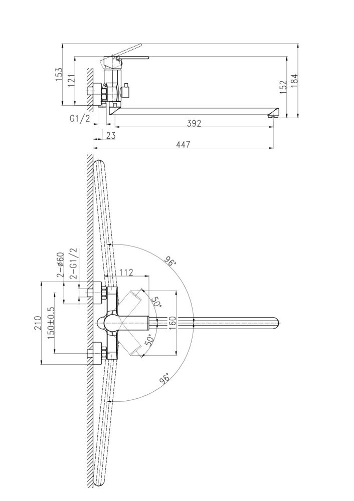 Смеситель для ванны Cersanit BRASKO с длинным изливом однорычажный (64091), артикул 64091