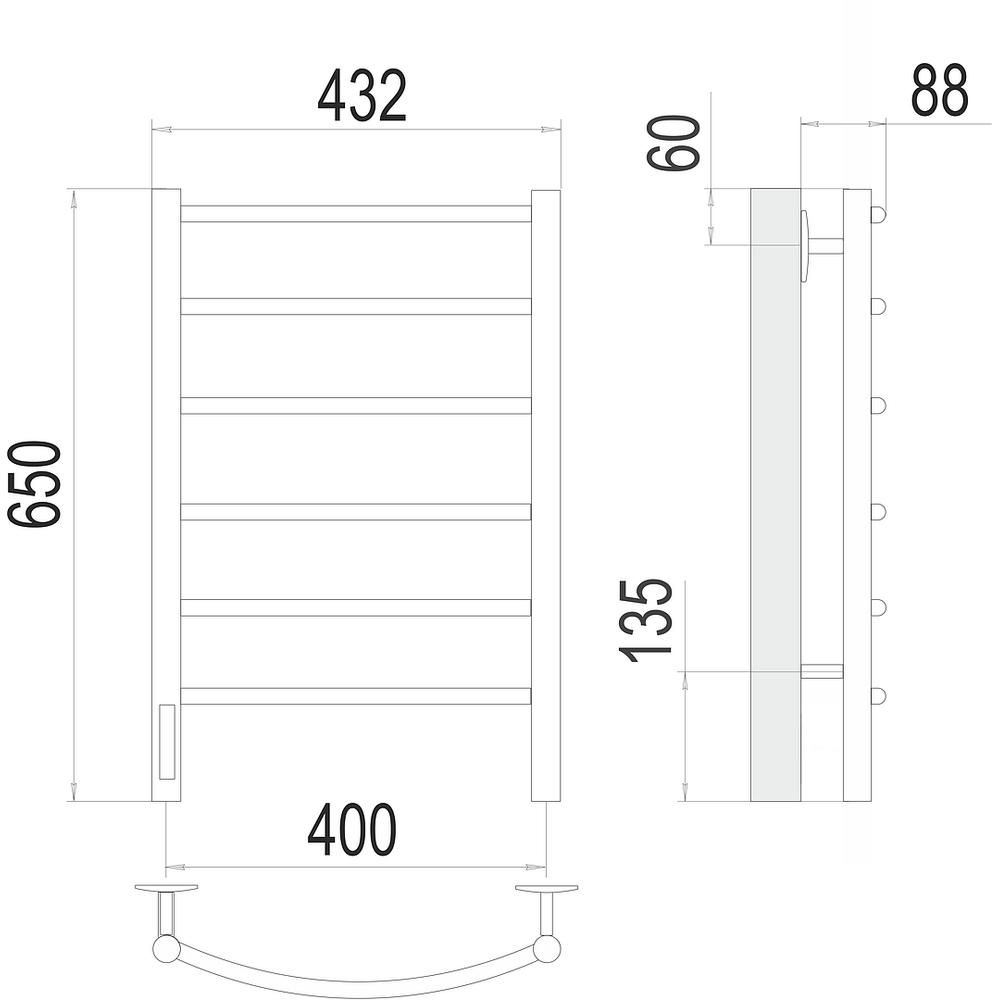 Полотенцесушитель электрический Terminus Классик П6 40х65, левый, артикул 4670078531315
