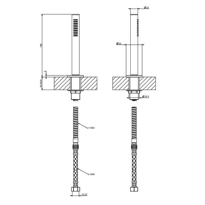 Gessi Ingranaggio Душевой комплект на борт ванны, состоящий из держателя, шланга 1,50 м и лейки, цвет: Black Metal Brushed PVD