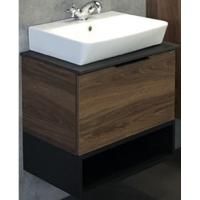 Тумба с раковиной Comforty Штутгарт 60 4151039 подвесная Дуб темно-коричневый Черная столешница