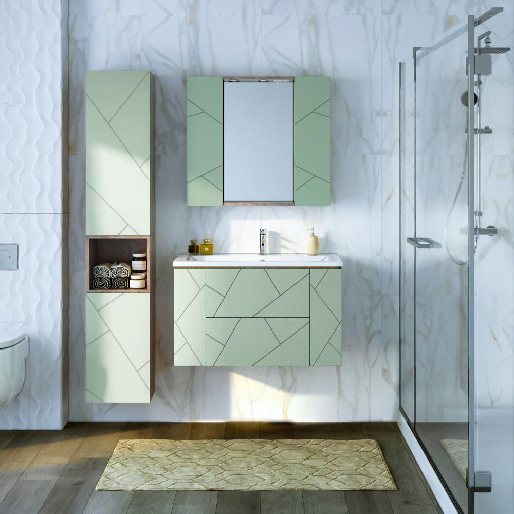 Тумба под раковину подвесная Бриклаер КРИСТАЛЛ фисташковый, 90 см, артикул 4627125417184