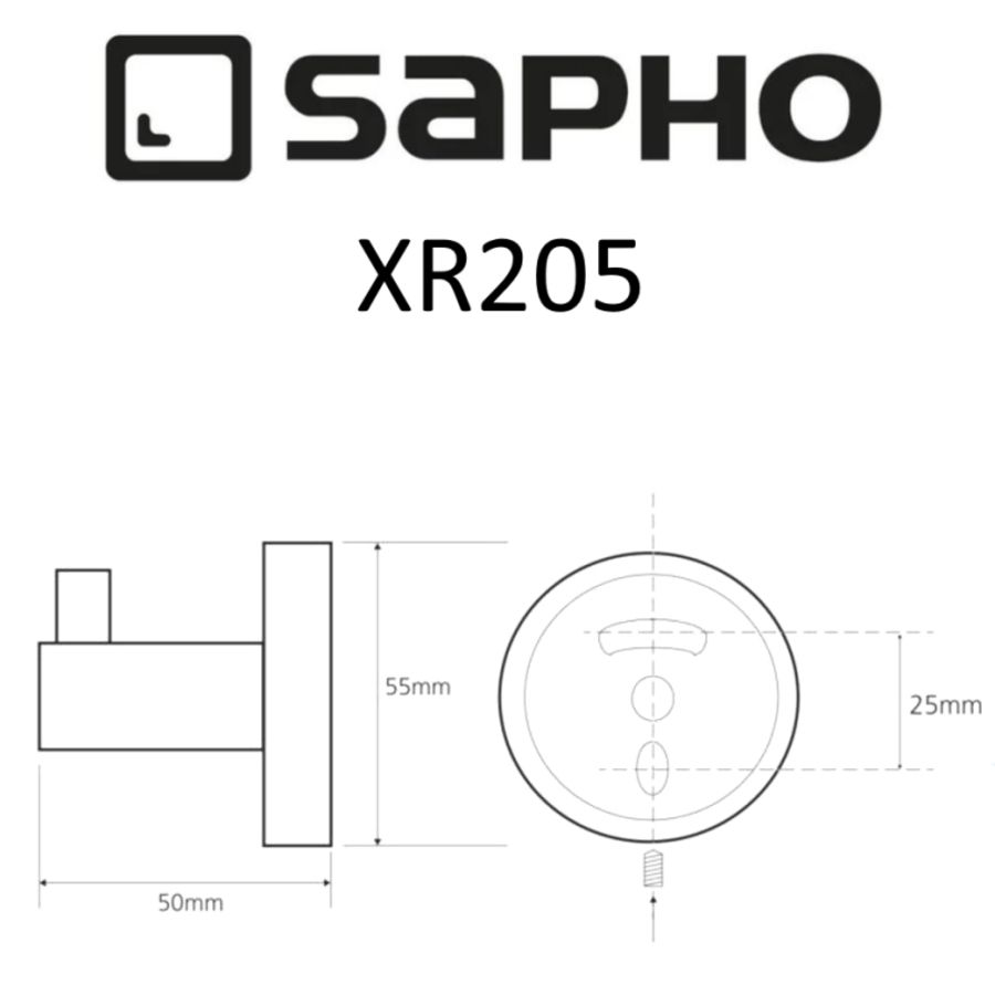 Крючок X-ROUND, одинарный, 55x55x50 мм, хром, Sapho