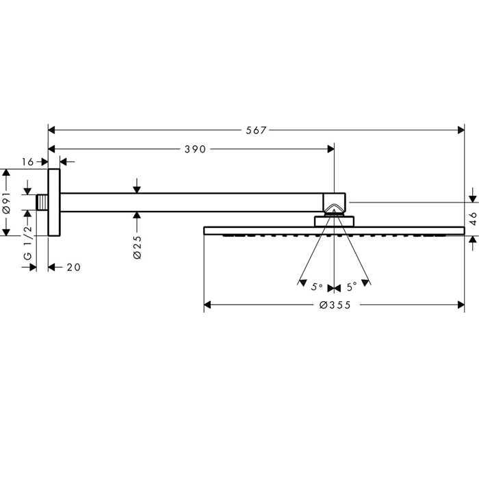 AX Верхний душ, Ø 350мм, 1jet, с держателем 390мм, настенный монтаж, ½’, цвет: хром цена с нашего склада)