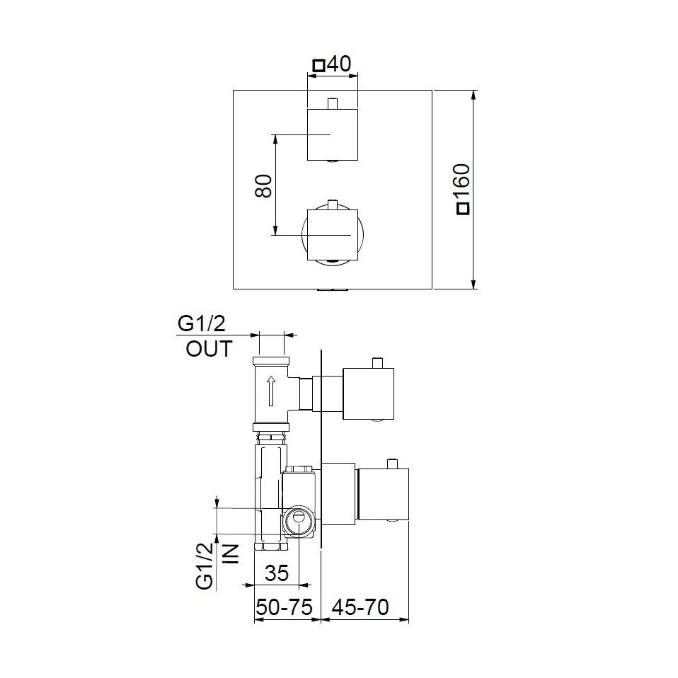 Смеситель для душа встраиваемый с термостатом Webert Pegaso PE970901015, хром, артикул PE970901015
