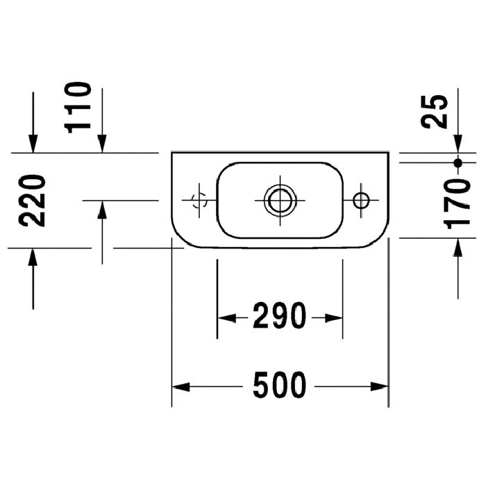 Duravit Happy D.2 Раковина для рук с перел., без отв. под смес., 500x220мм, Цвет: Белый