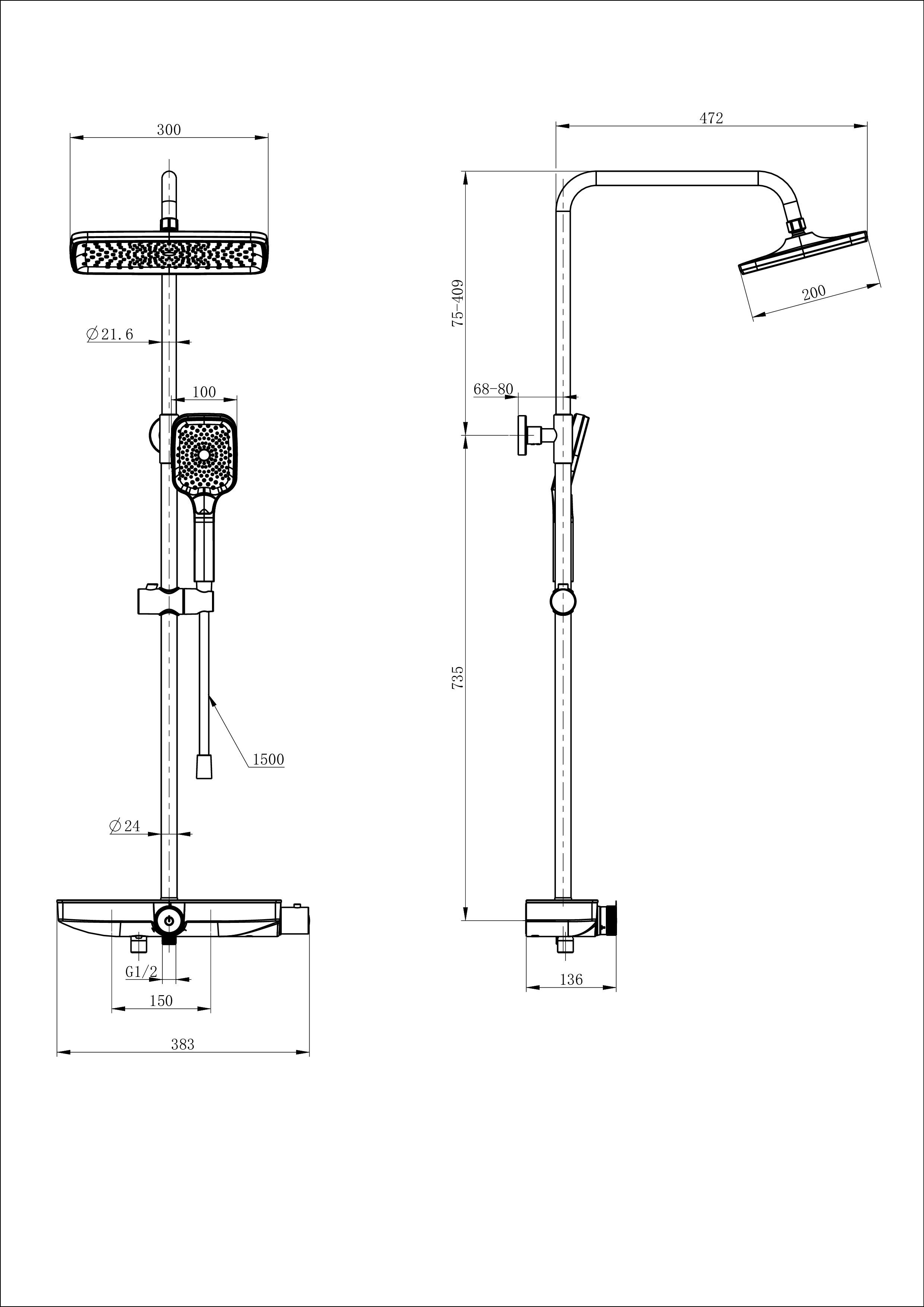 Душевая система с термостатом WONZON & WOGHAND ThermoKlick, Черный матовый (WW-B3098-A-MB)