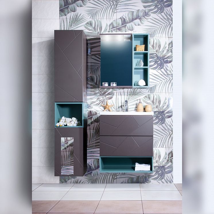 Тумба под раковину Бриклаер Кристалл 60 подвесная Ясень Анкор темный