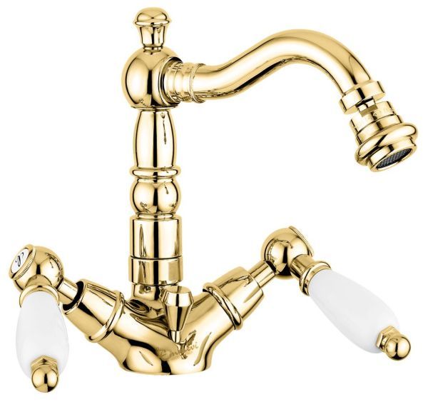 Emmevi Deco Ceramic, двухрычажный смеситель для биде с донным клапаном, цвет золото