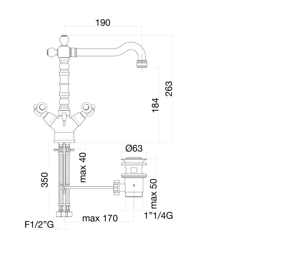 Смеситель для кухни Fiore COLONIALE BLACK 22CO0625, хром/золото, артикул 22CO0625