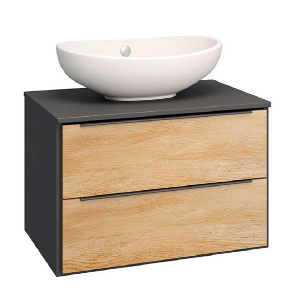 Тумба Runo Мальта 70 подвесная дуб черный под накладной умывальник Moduo Square 50/Moduo Leaf 55 (00-00001097)
