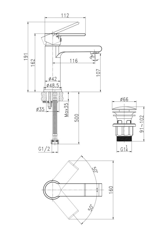 Смеситель для раковины Cersanit BRASKO однорычажный клик клак (63020), артикул 63020