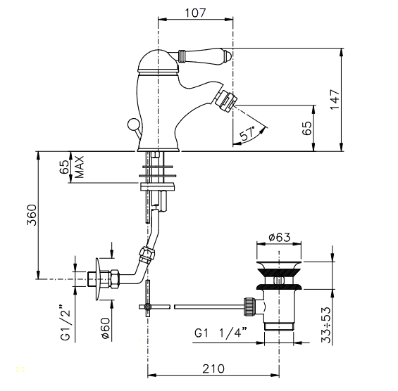 Nicolazzi Cristallo Liberty Смеситель для биде, на 1 отв, с донным клапаном, излив: 107 мм, цвет: хром