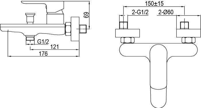 AQG Beta, однорычажный смеситель для ванны без набора для душа, цвет хром, артикул 01BET400CR