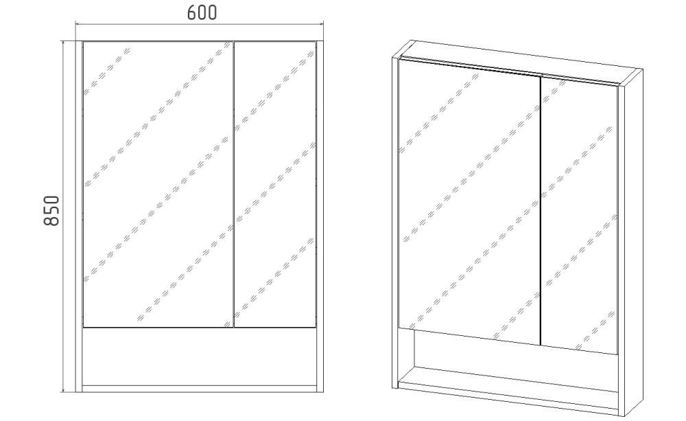 Зеркальный Шкаф VIANT  "Мальта" 60 правый/левый без света белый 134х600х850 (VMAL60BEL-ZSH), артикул VMAL60BEL-ZSH