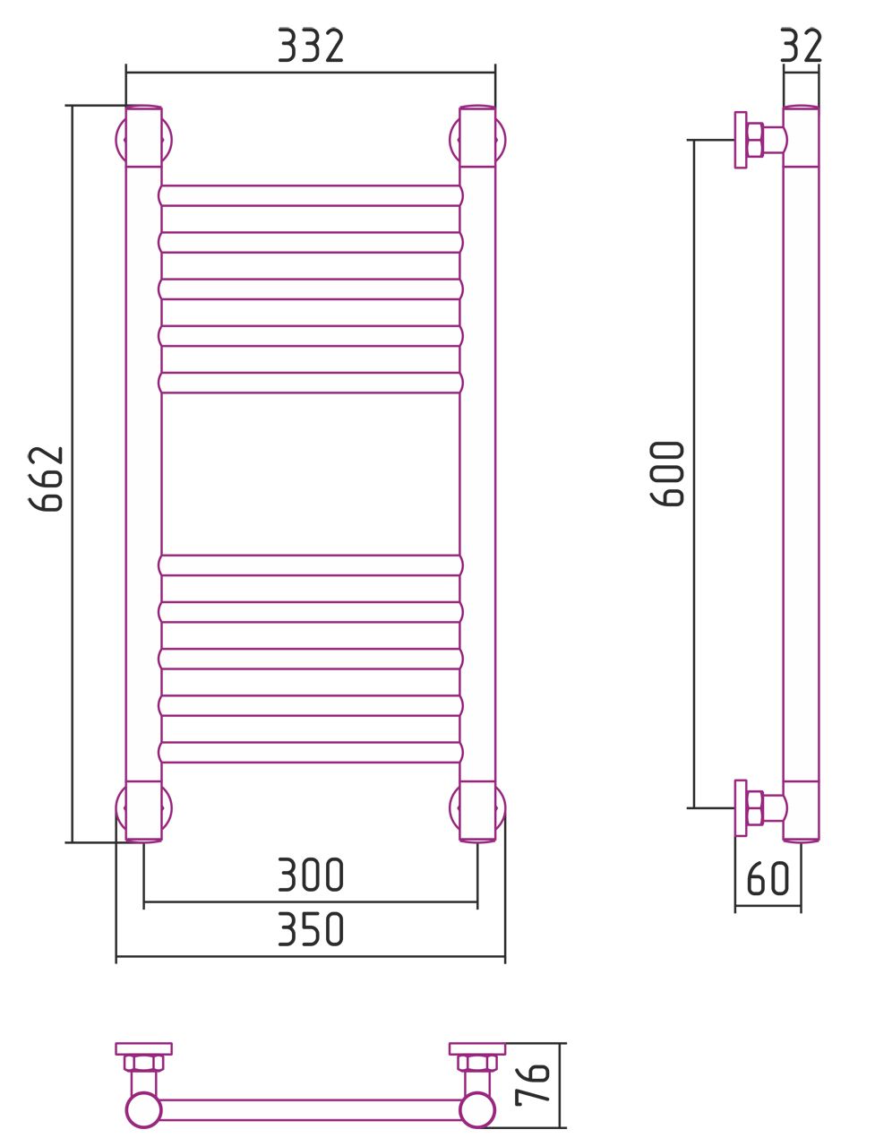Полотенцесушитель водяной "Богема+" прямая 600х300 (Без покрытия)