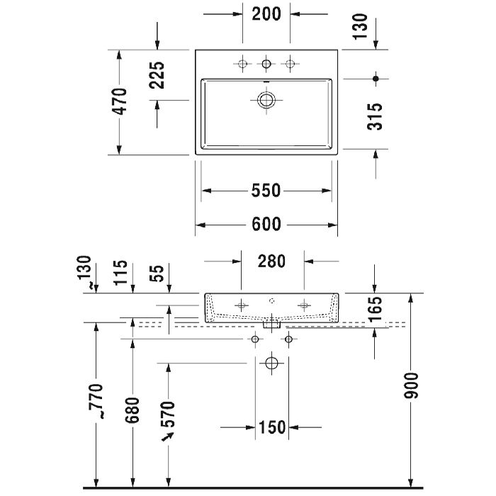 Duravit Vero Air Раковина 60cm,  без перелива, с площадкой, без отв. под смеситель,  на столешницу, Цвет белый