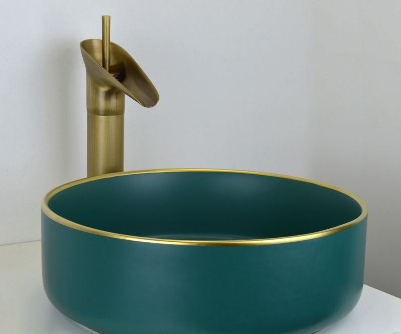 Раковина-чаша Bronze de Luxe 36 1054 Зеленая с золотым ободом