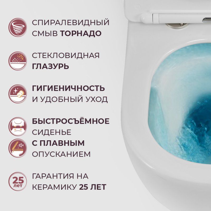 STREAM Унитаз подвесной безободковый со смывом "Торнадо" с сиденьем дюропласт soft close, CZR-2426-TH-TOR/SC, артикул CZR-2426-TH-TOR/SC