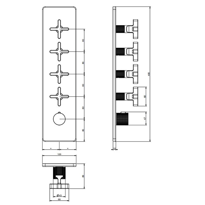 GESSI INCISO Встраиваемый термостатический смеситель на 4 источника, резьба 3/4" (внешние части), цвет: золото