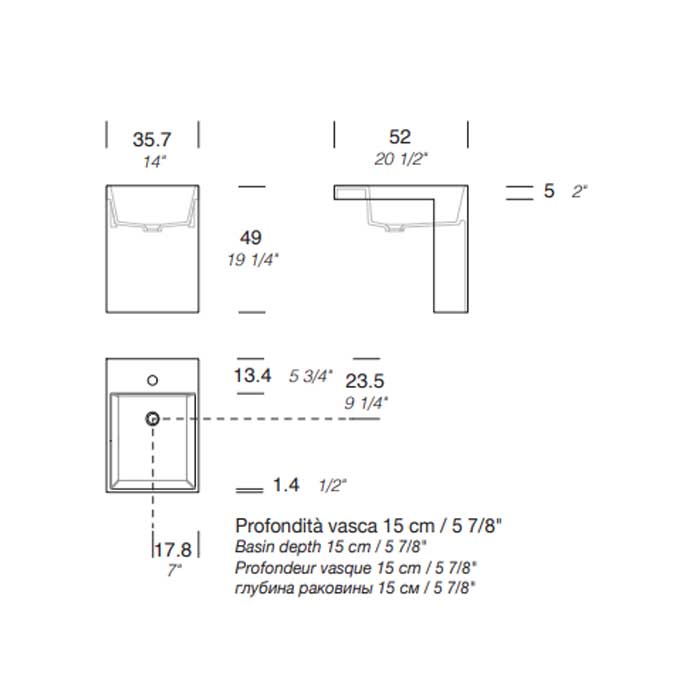 MILLDUE  Раковина  PROP 49 полувстраиваемая из MILLTEK SOLID ,35,7х52х49 см, с 1 отв для смесителя, цвет белый матовый