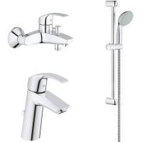 Готовый набор для ванной GROHE Eurosmart: смеситель для раковины, смеситель для ванны и душевой гарнитур (124458) Готовый набор для ванной GROHE Eurosmart: смеситель для раковины, смеситель для ванны и душевой гарнитур (124458)