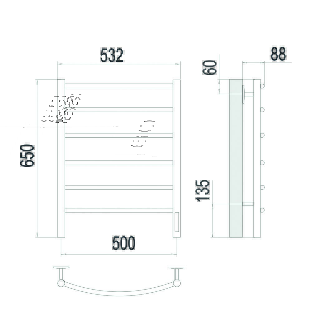 Полотенцесушитель электрический Terminus Классик П6 50х65 quick touch, сатин, артикул 4670078561404